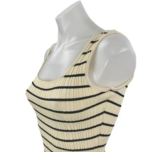 Miou Muse Women's Cream Black Stripe Ribbed Sleeveless Maxi Tank Dress Size S - Picture 3 of 6